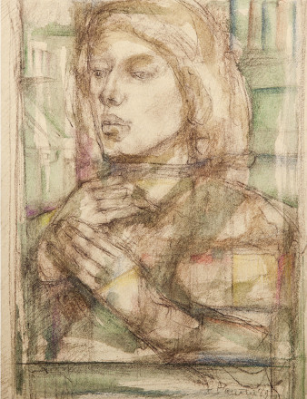 Giovane donna assorta (tecnica mista, 1969)