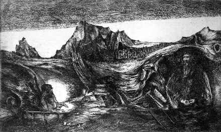 Sui sentieri di pietra (acquaforte, 1966, cm 32 x 19,9)