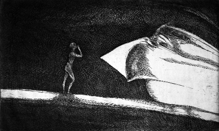 L'eco (acquaforte, 1968, cm 24,9 x 15)