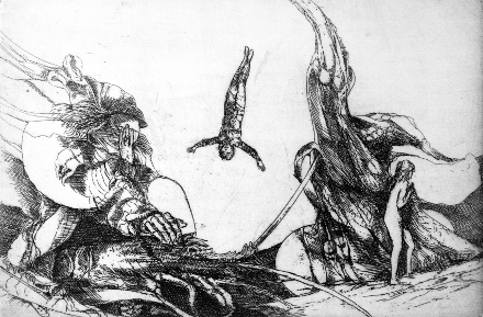 Piccolo sogno (acquaforte, 1976, cm 21,6 x 14,1)