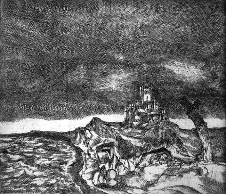 La grande nube scura (acquaforte, 1977, cm 24 x 20,5)