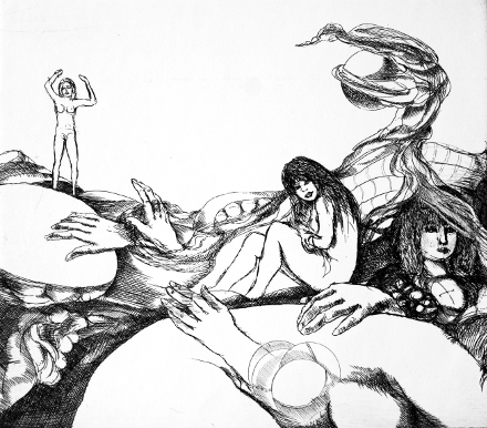 Fantasia con le donne (acquaforte, 1980, cm 22,7 x 19,8)