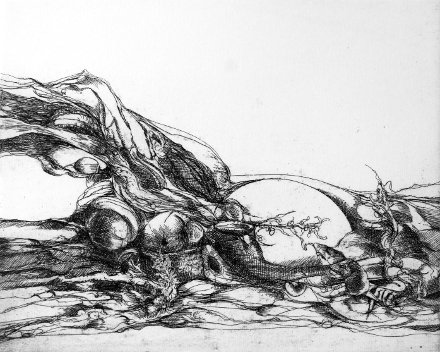 Tra i rami secchi (acquaforte, 1978, cm 28,2 x 20,9)