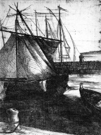 Piccolo porto (acquaforte, 1973, cm 16,2 x 21,3)