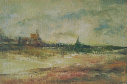 Paesaggio sul fiume (olio su cartone, 1966)