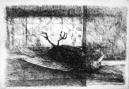 Piccola vittima (acquaforte, 1953, cm 23,1 x 16,3)
