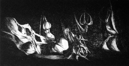 Luci e ombre (acquaforte, 1962, cm 26,2 x 13,5)