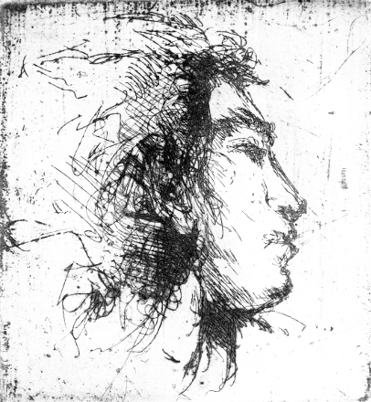 Piccolo profilo d'uomo (acquaforte, 1972, cm 10,4 x 11,4)