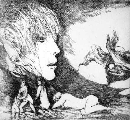 Sogno (acquaforte, 1975, cm 23,6 x 21,6)